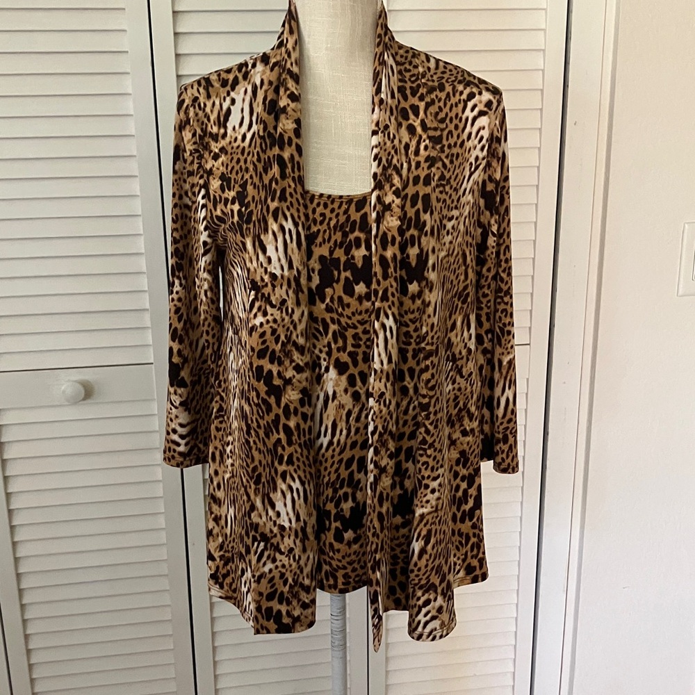 Slinky Brand Leopard-Print Open Front Blazer and camisole Size S Brown & Black